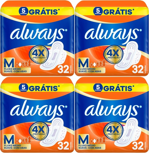Image_Kit c/4 Absorventes Always Pink Suave Com Aba 32 Unidades cada