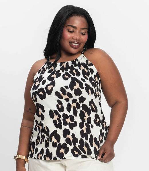 Blusa de Alça Plus Size Infinita Cor Bege