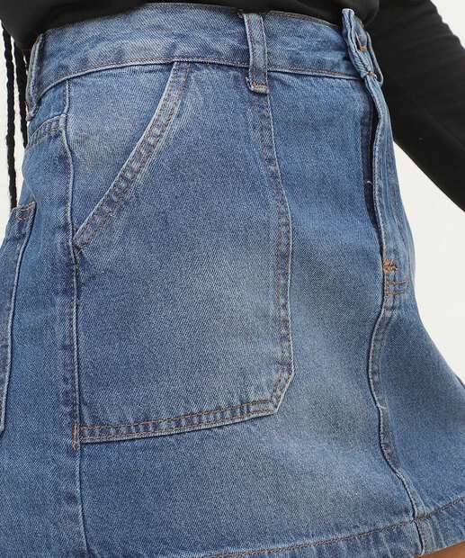 Mini Saia Jeans Feminina Bolsos