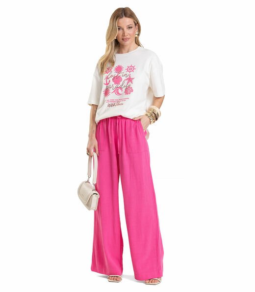 Calça Pantalona Feminina em Linho Dianna Rosa