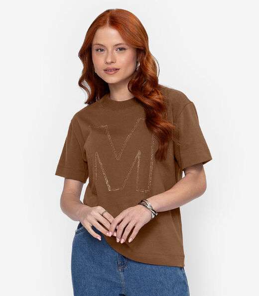 T- Shirt Meia Malha Feminina Minty Marrom