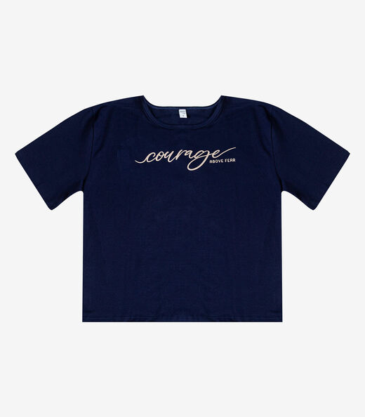 T-Shirt Cropped Feminina Com Estampa Infinita Cor Azul