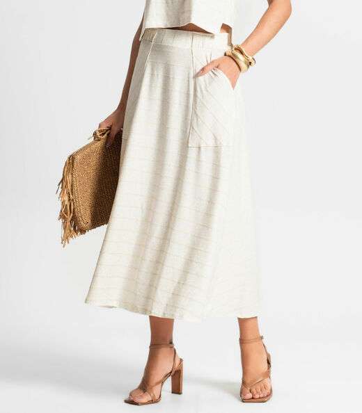 Saia Midi Com Bolso Endless Bege