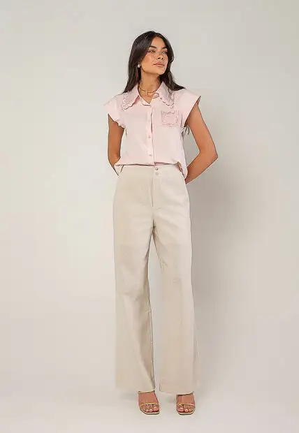 Blusa Alfaiataria Com Gola Em Renda E Bolso Decorado Rosa Salvatore