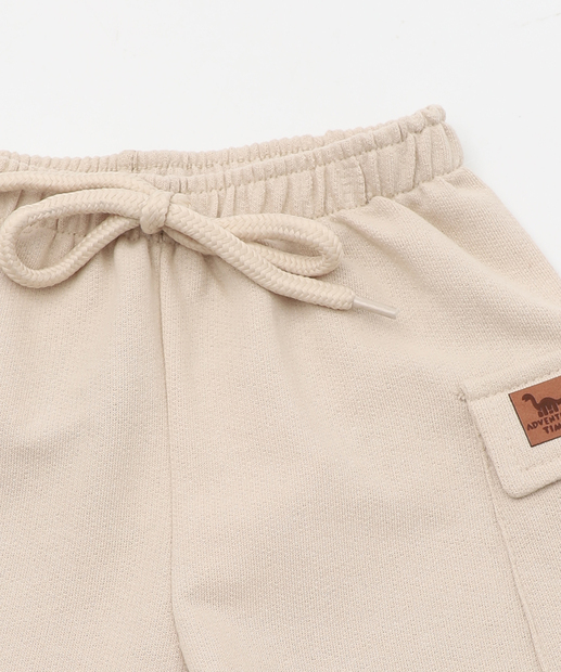 Bermuda Infantil Moletinho Cargo MR Tam 1 a 3 Bege