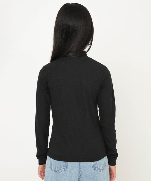 Blusa Juvenil Canelada Gola Média Marisa Tam 10 a 16 Preto
