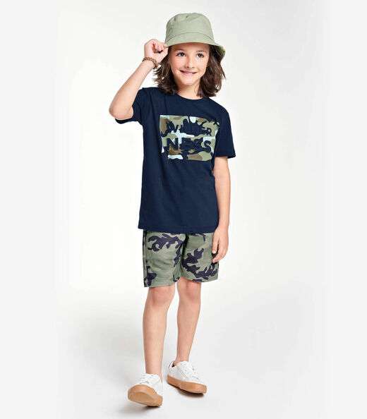 Conjunto Infantil Camiseta Com Bermuda Trick Nick Azul
