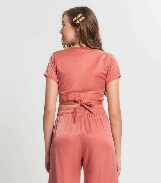 Blusa Cropped Juvenil Em Viscopoly Minty Laranja