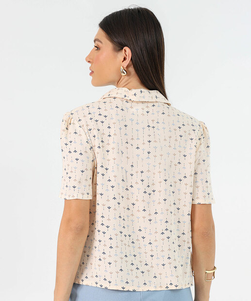 Camisa Cropped Feminina Estampada Marisa Bege