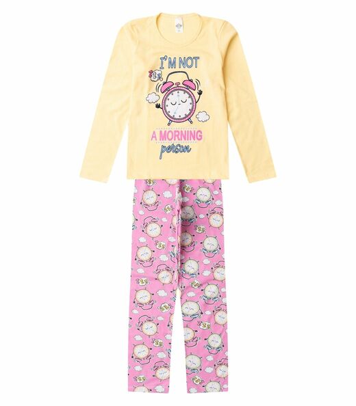 Image_Pijama Menina Manga Longa Meia Malha Select Amarelo