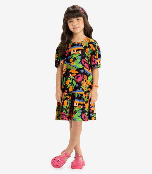 Vestido Infantil Estampado Rovi Kids Preto