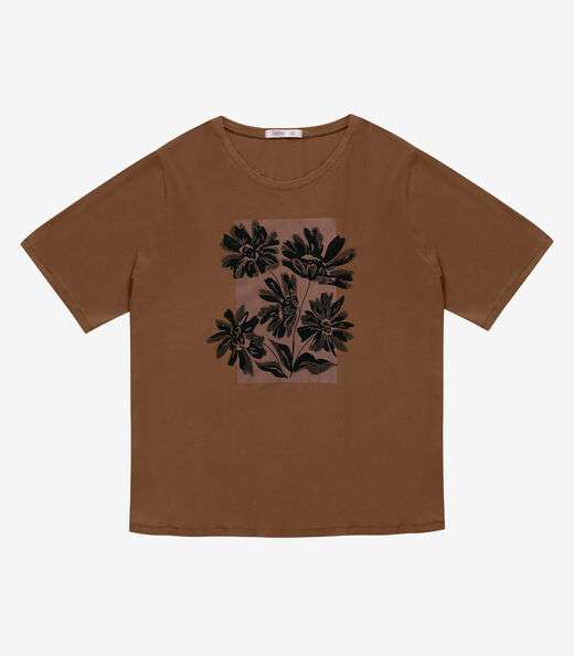 Camiseta Feminina Manga Curta Secret Glam Marrom