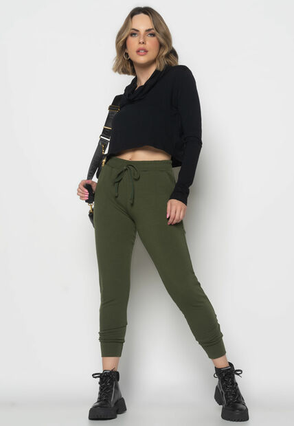 Cropped Golão Manga Longa Malha  Fashion Preto