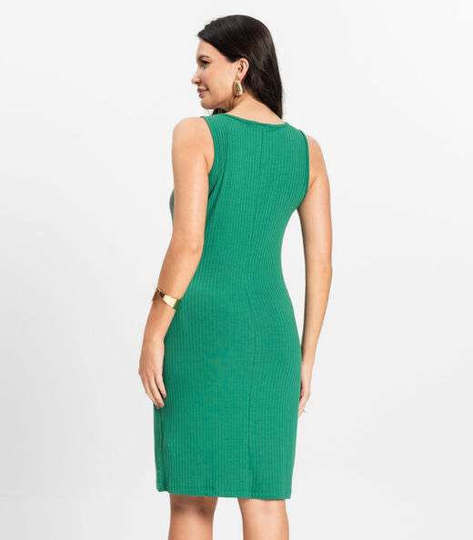 Vestido Curto Em Ribana Canelada Rovitex Verde