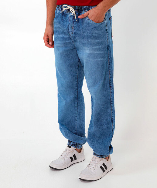 Calça Masculina Jeans Jogger Bolsos Azul