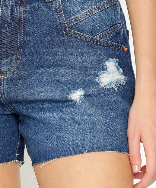 Short Jeans Feminino Puídos Barra Desfiada Marisa