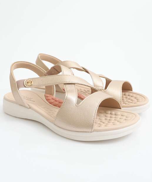 Sandália Feminina Rasteira Tiras Modare Dourado