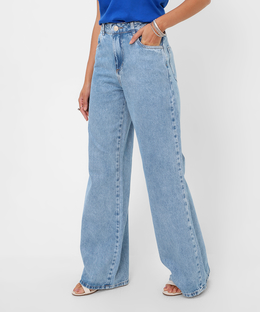 Calça Feminina Wide Leg Jeans Sawary Azul