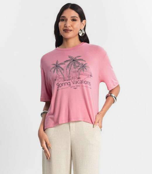 Blusa Feminina Over com Estampa e Glitter Rosa
