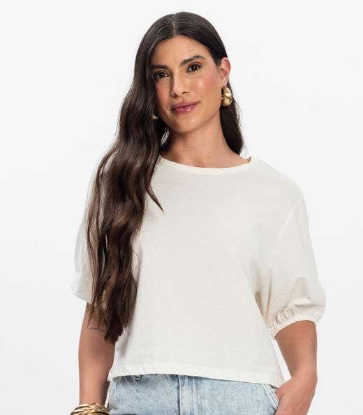 Blusa Manga Camponesa Feminina Rovitex Bege