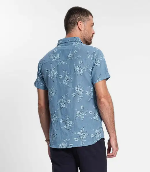 Camisa Masculina Em Tricoline Diametro Azul