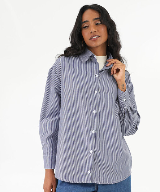 Image_Camisa Feminina Listrada Manga Longa Marisa Azul