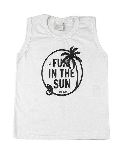 Conjunto Bebê Meia Malha e Tricoline Estampado Digital Fun In The Sun - Branco
