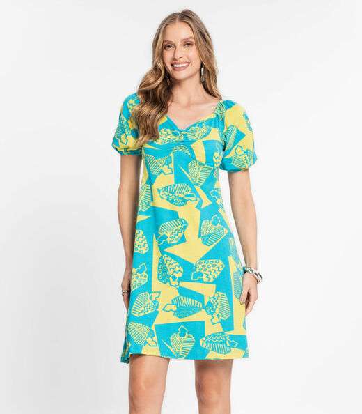 Vestido Feminino Estampado Rovitex Azul