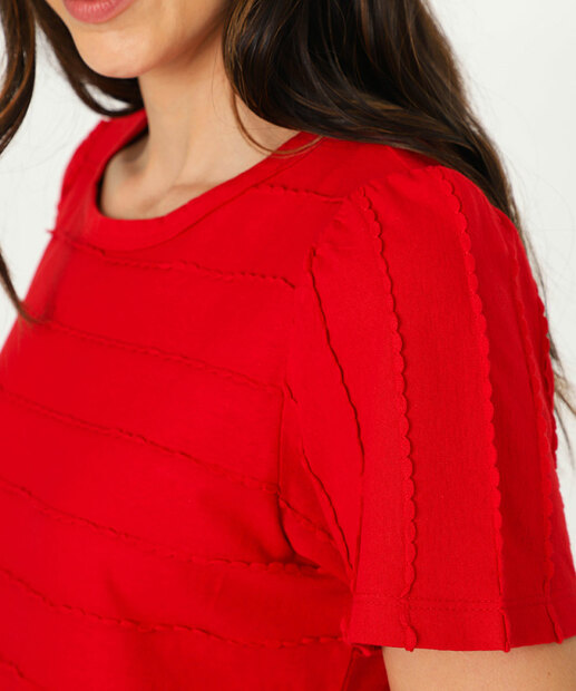 Blusa Feminina Textura Manga Princesa Marisa Vermelho