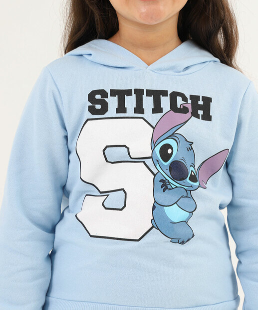 Conjunto Infantil Moletom Capuz Stitch Tam 4 a 10 Azul