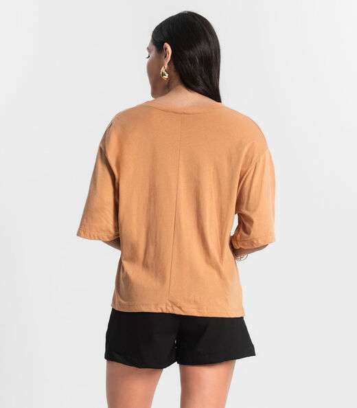 T- Shirt Feminina Meia Malha Rovitex Marrom