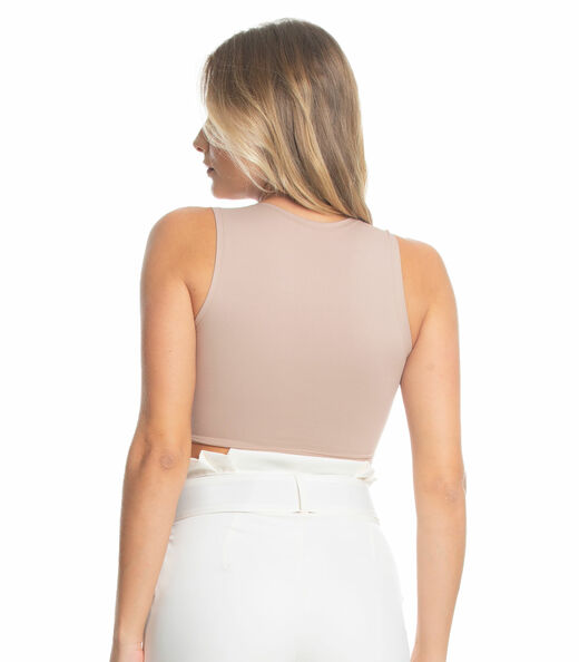 Top Cropped Feminino Costas Nadador Select Bege