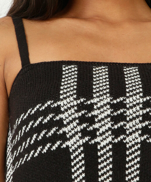 Blusa Cropped Feminina Tricô Pied Poule Alças Finas Marisa