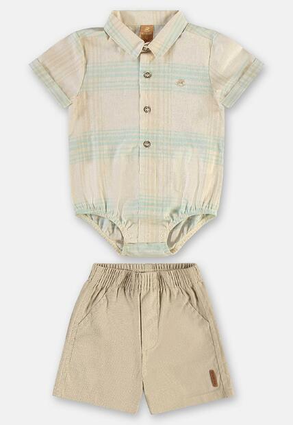 Conjunto Body Bermuda Linho Up Baby