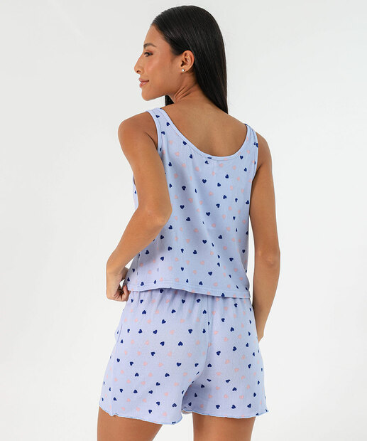Pijama Feminino Corações Sem Manga Marisa Azul