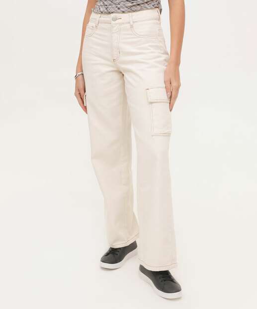 Calça Feminina Sarja Reta Cargo Marisa
