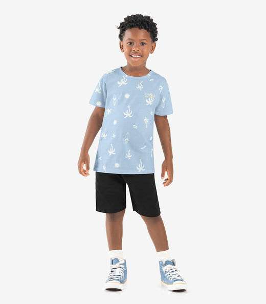 Camiseta Infantil Meia Malha Rovi Kids Azul