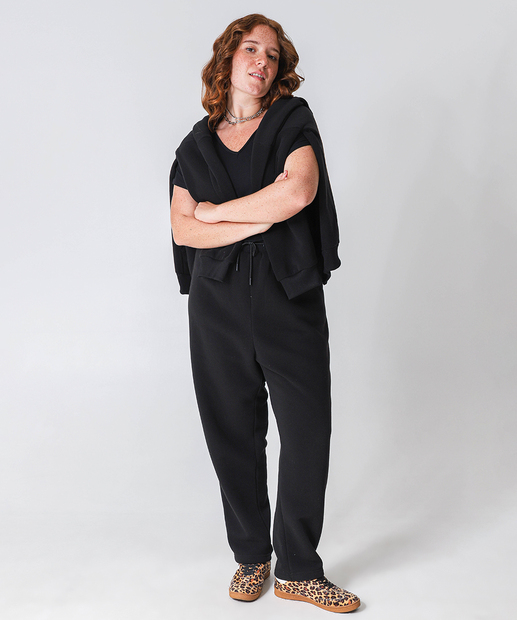 Image_Calça Reta Moletom Flanelado Plus Size Feminina Marisa Preto