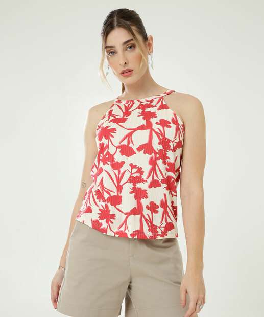 Blusa Regata Feminina Halter Neck Folhas Marisa 