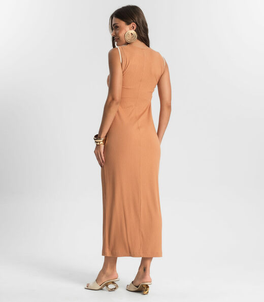 Vestido Midi Em Ribana Canelada Endless Marrom