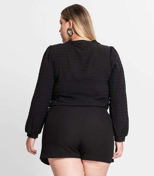 Blusa Plus Size Em Air Flow Xadrez Secret Glam Preto