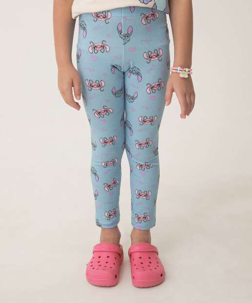 Calça Infantil Legging Angel E Stitch Tam 4 a 10 Azul