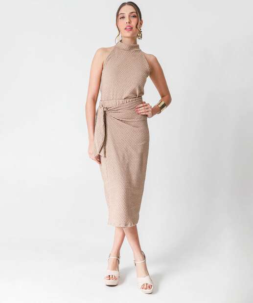 Blusa Feminina Halter Neck Gola Alta Marisa Bege