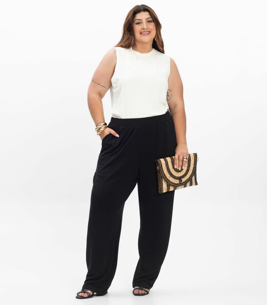 Calça Feminina Plus Size Em Molecotton Secret Glam Preto