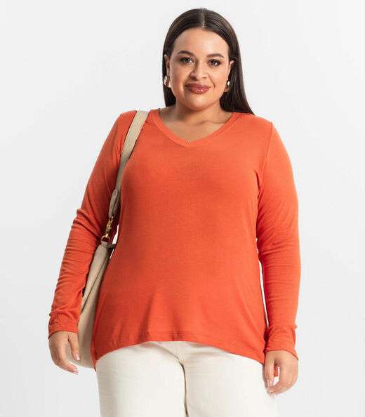 Blusa Manga Longa Visco Tricot Secret Glam Laranja