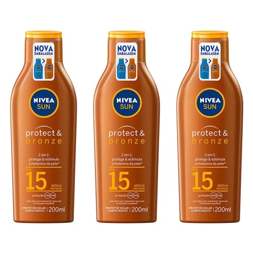 Image_Kit com 3 Unidades de Nivea Sun Protetor Solar Protect e Bronze FPS15 200ml