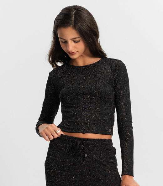 Blusa Juvenil Feminina Manga Longa Minty Preto