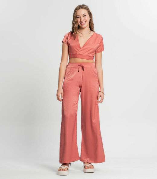 Blusa Cropped Juvenil Em Viscopoly Minty Laranja