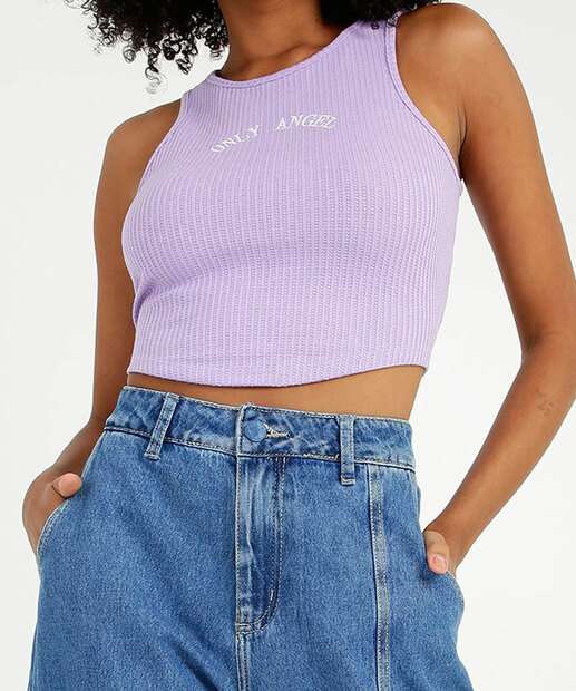 Blusa Cropped Regata Feminina Com Bordado 