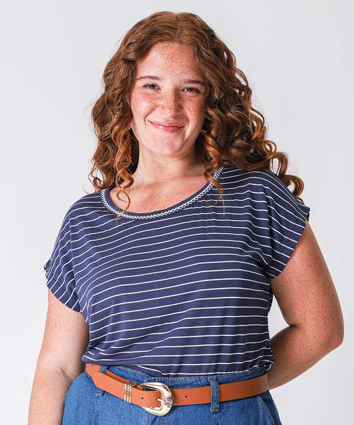 Image_Blusa Plus Size Feminina Listrada Manga Curta Marisa Azul